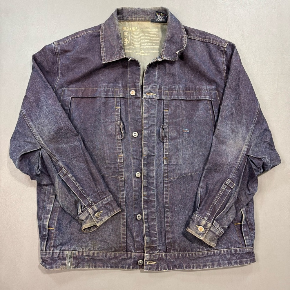 Mecca USA Jean Therapy Denim Trucker Jacket Distressed Fade Mens XL
